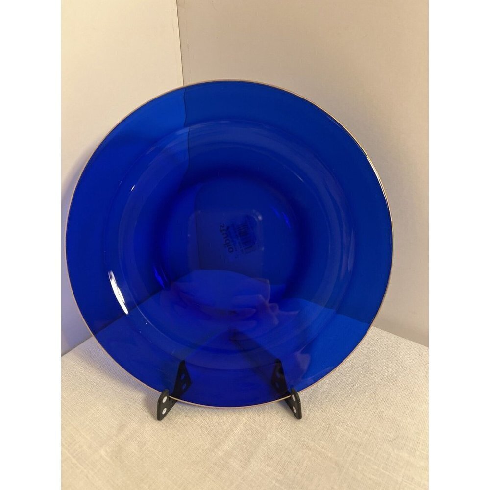 Bormioli Rocco Round Assiette PLATE Platter 10” Sapphire Gold Cobalt Blue Glass